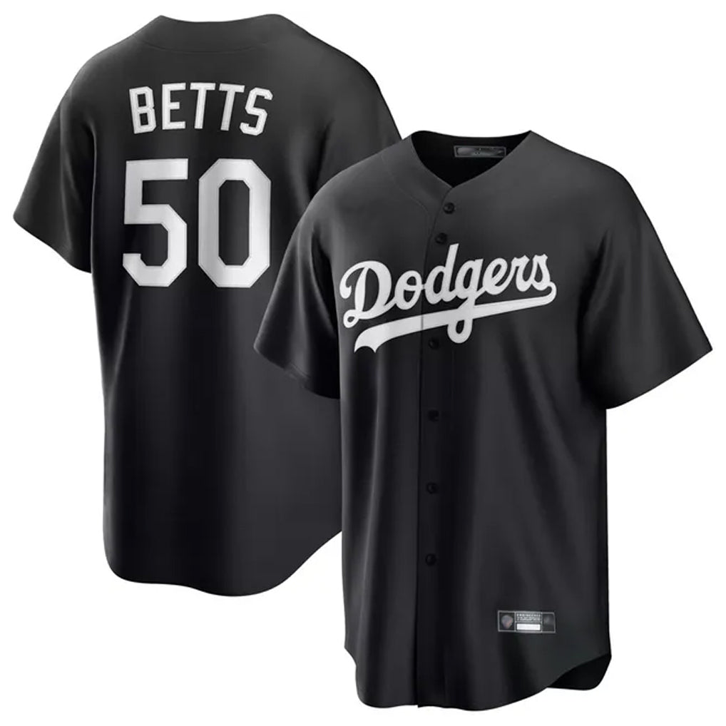 Friene LA.Dodgers #50 Mookie Betts Player Black Carbon Limited Game Stitched Jerseys