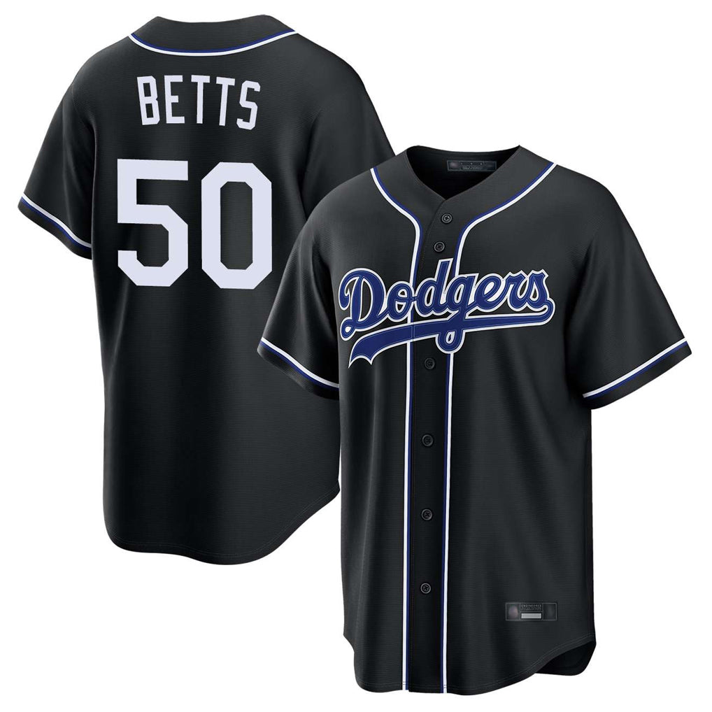 Friene LA.Dodgers #50 Mookie Betts Player Black Carbon Limited Home Stitched Jerseys