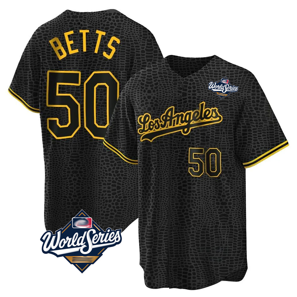 Friene LA.Dodgers #50 Mookie Betts Player Black Gold World Series Limited Home Stitched Jerseys