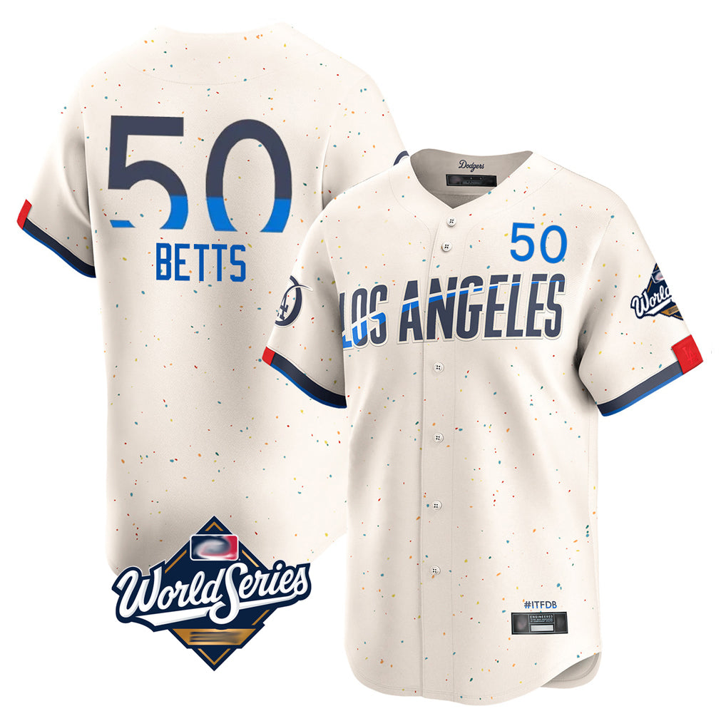 Friene LA.Dodgers #50 Mookie Betts Player Cream World Series City Connect Limited Home Stitched Jerseys