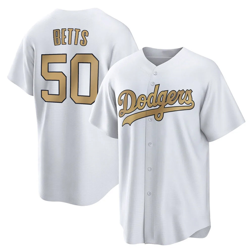 Friene LA.Dodgers #50 Mookie Betts Player Gold Collection Limited Home Stitched Jerseys