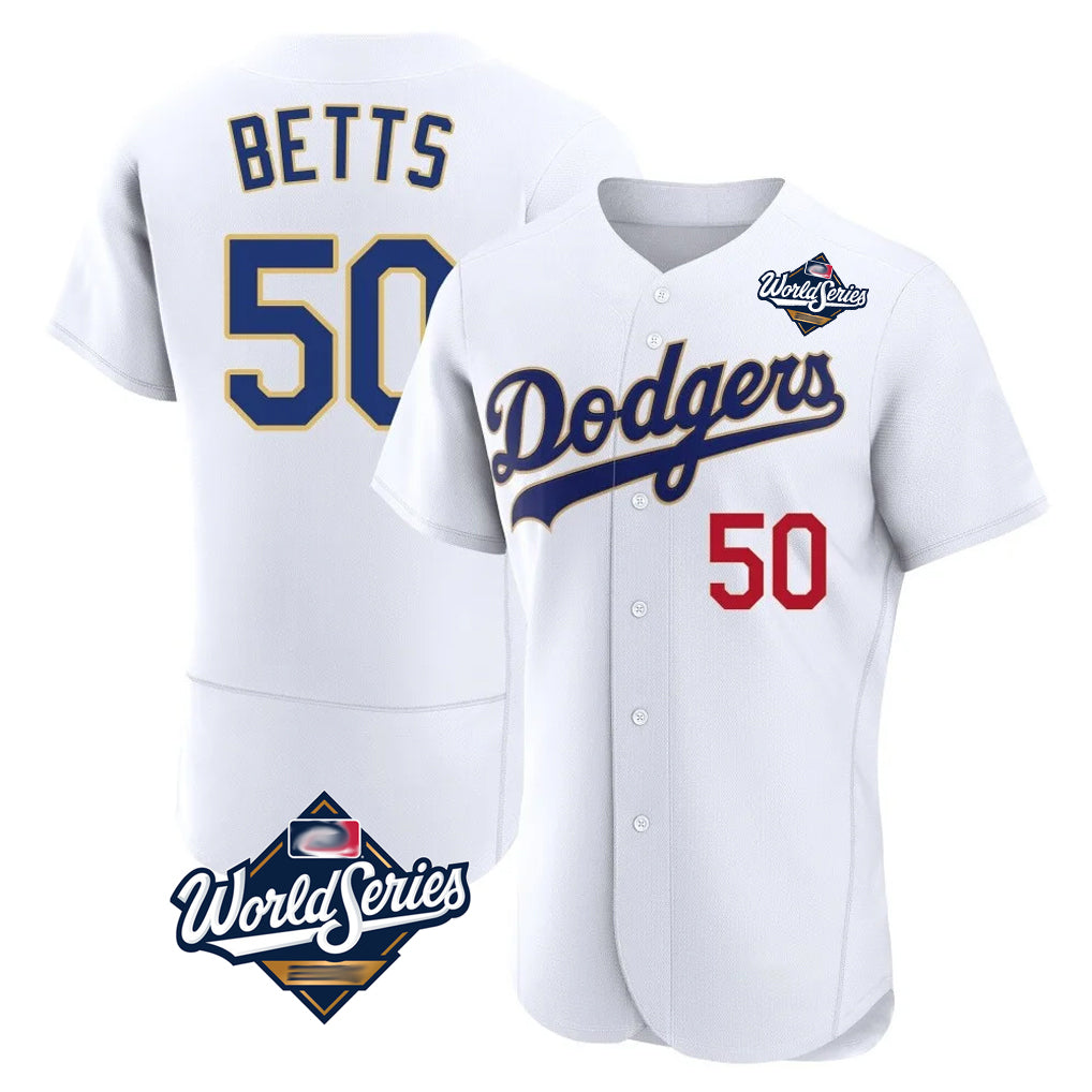 Friene LA.Dodgers #50 Mookie Betts Player Gold White World Series 2026 Collection Stadium Limited Elite Stitched Jerseys