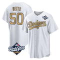 Friene LA.Dodgers #50 Mookie Betts Player Gold World Series Collection Limited Home Stitched Jerseys