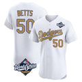 Friene LA.Dodgers #50 Mookie Betts Player Gold World Series Limited Elite Home Stitched Jerseys