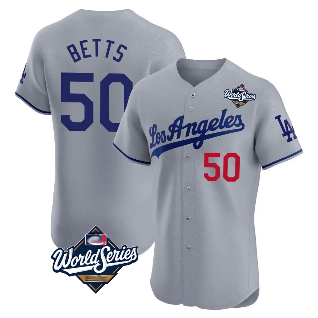 Friene LA.Dodgers #50 Mookie Betts Player Gray World Series Limited Elite Home Stitched Jerseys