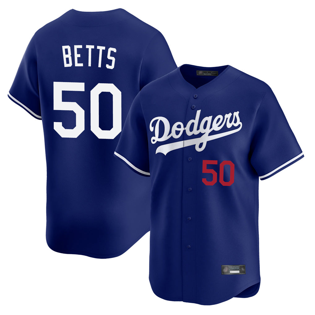 Friene LA.Dodgers #50 Mookie Betts Player Royal Limited Home Stitched Jerseys