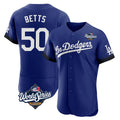 Friene LA.Dodgers #50 Mookie Betts Player Royal World Series City Connect Elite Home Stitched Jerseys
