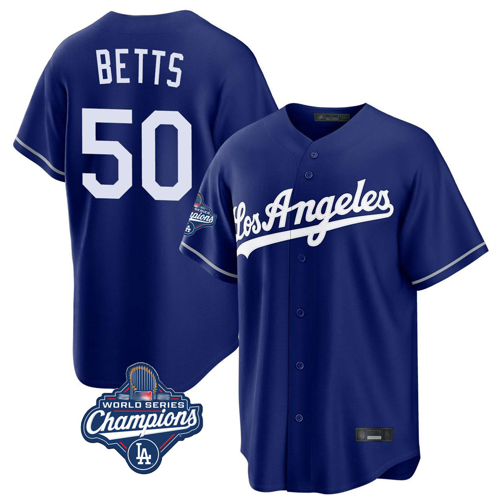 Friene LA.Dodgers #50 Mookie Betts Player Royal World Series Meet Game Stitched Jerseys