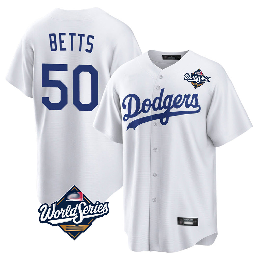 Friene LA.Dodgers #50 Mookie Betts Player White World Series Game Home Stitched Jerseys