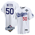 Friene LA.Dodgers #50 Mookie Betts Player White World Series Home Game Stitched Jerseys