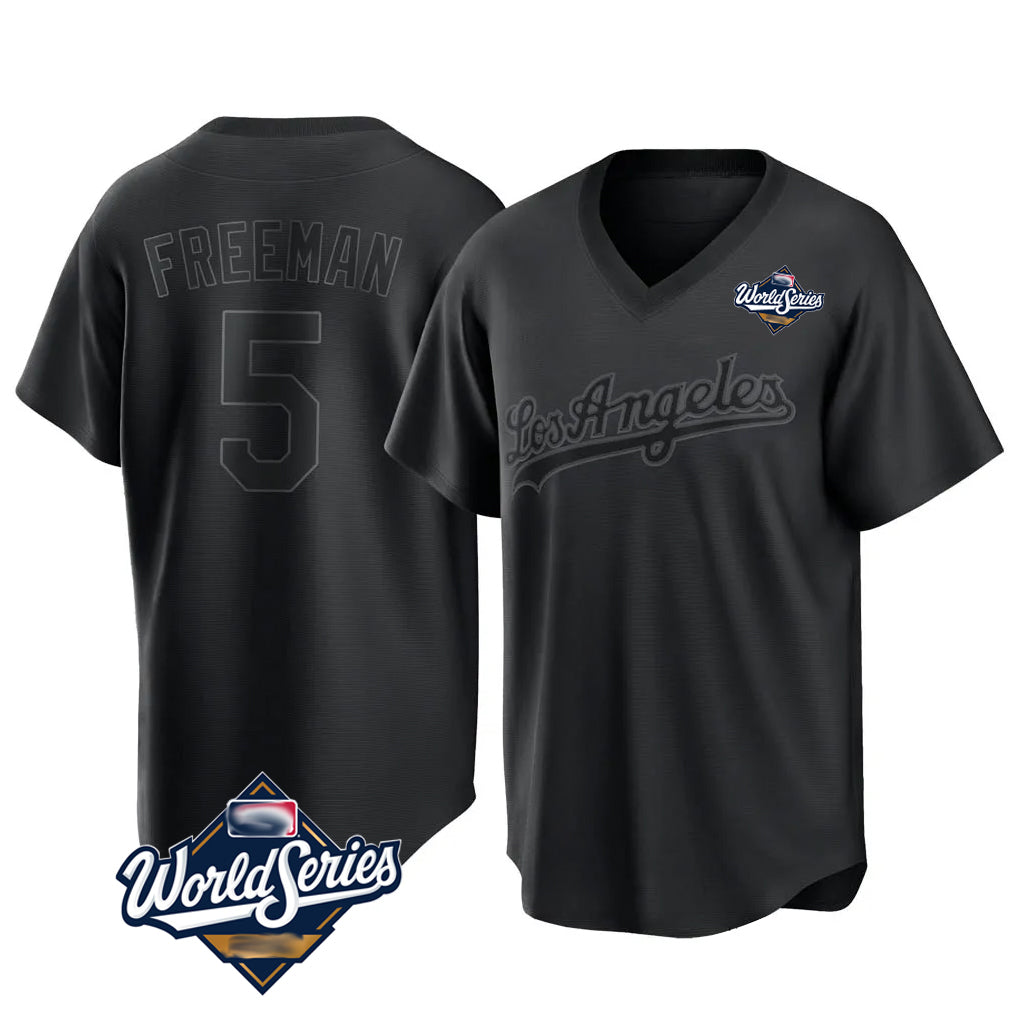 Friene LA.Dodgers #5 Freddie Freeman Player Black World Series Pitch Fashion T-shirt Stitched Jerseys