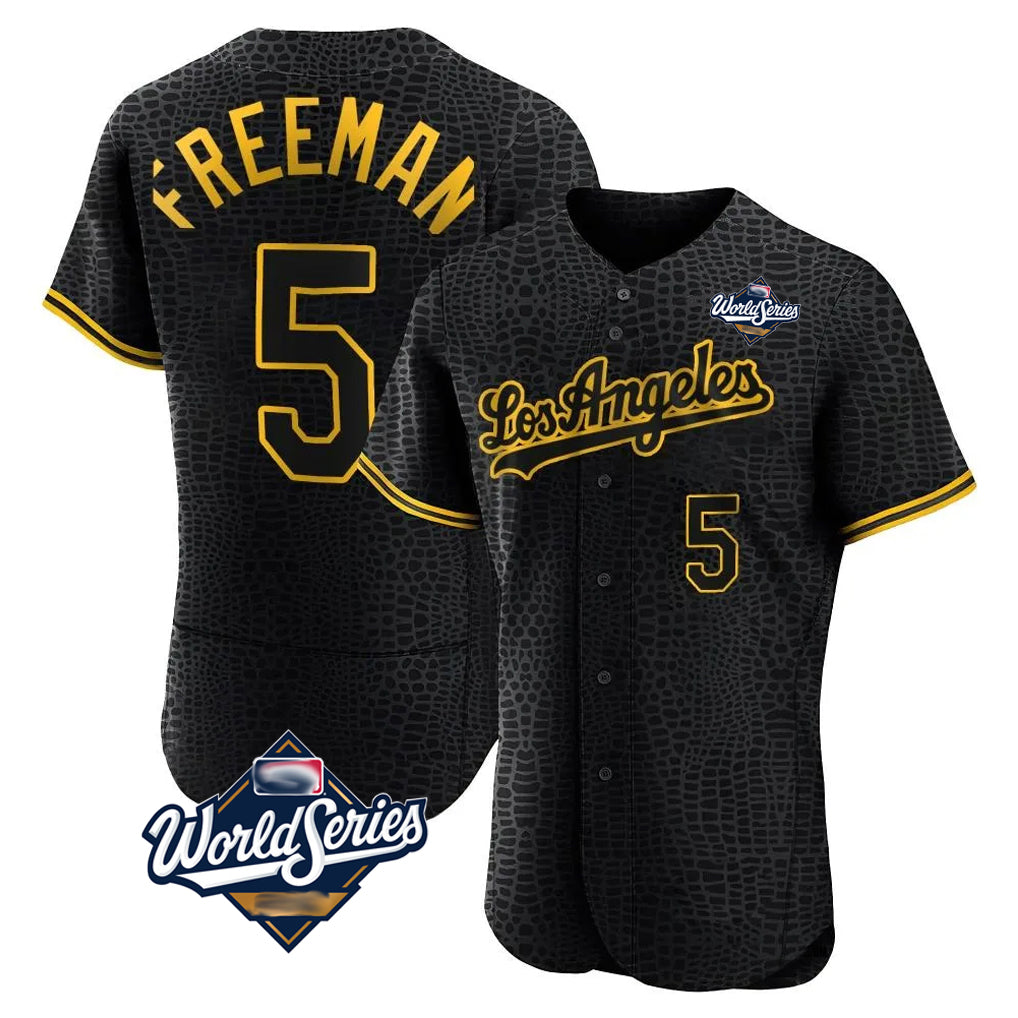 Friene LA.Dodgers #5 Freddie Freeman Player Black World Series Snake Skin City Limited Elite Home Stitched Jerseys