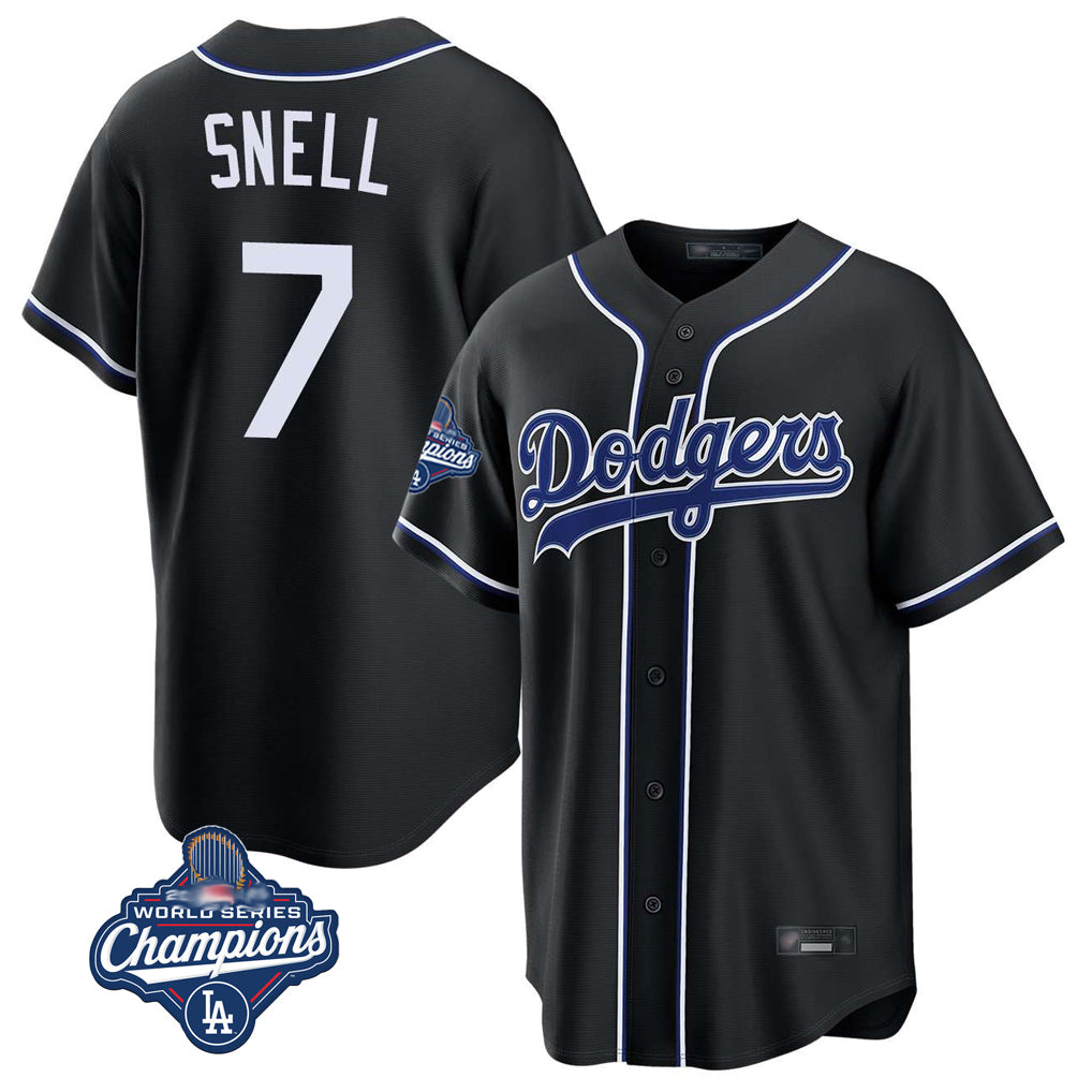 Friene LA.Dodgers #7 Blake Snell Player Black Carbon Limited World Series Meet Home Stitched Jerseys