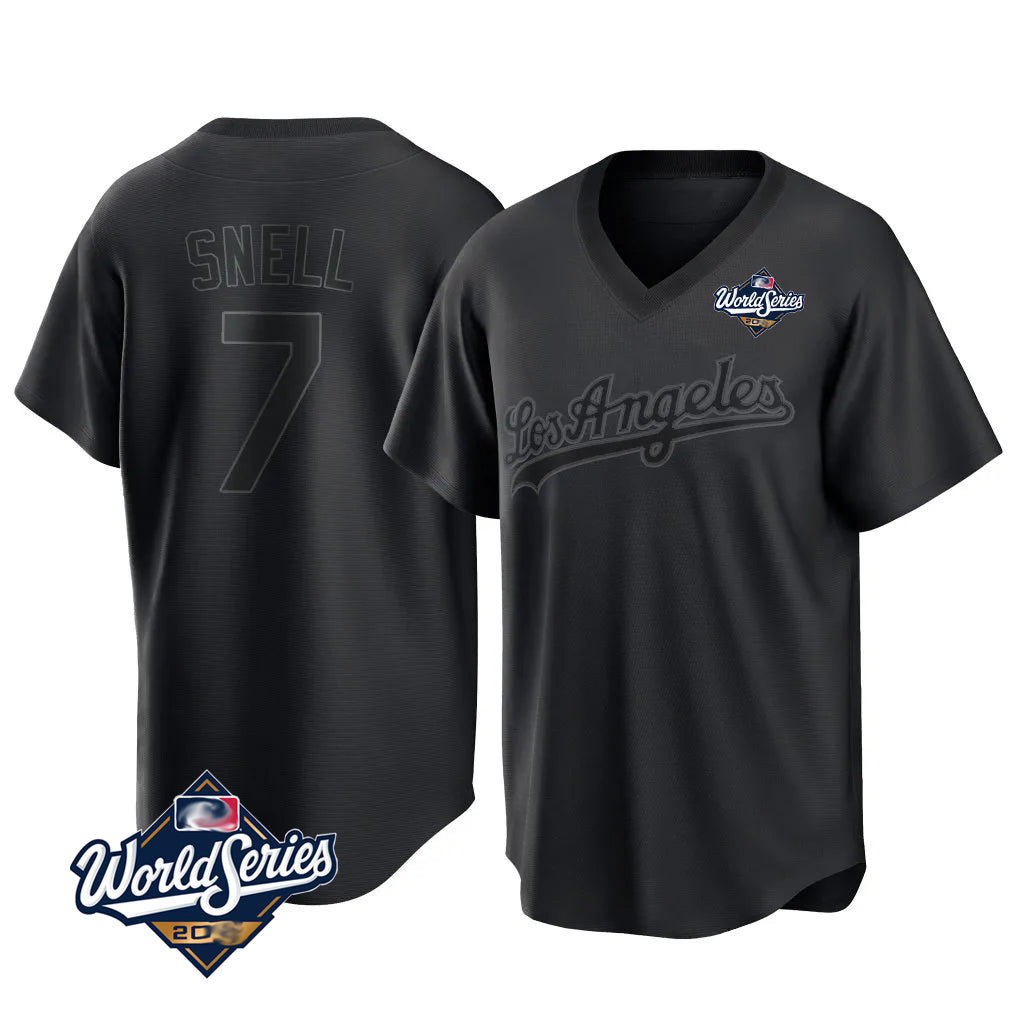 Friene LA.Dodgers #7 Blake Snell Player Black Pitch Fashion World Series T-shirt Stitched Jerseys