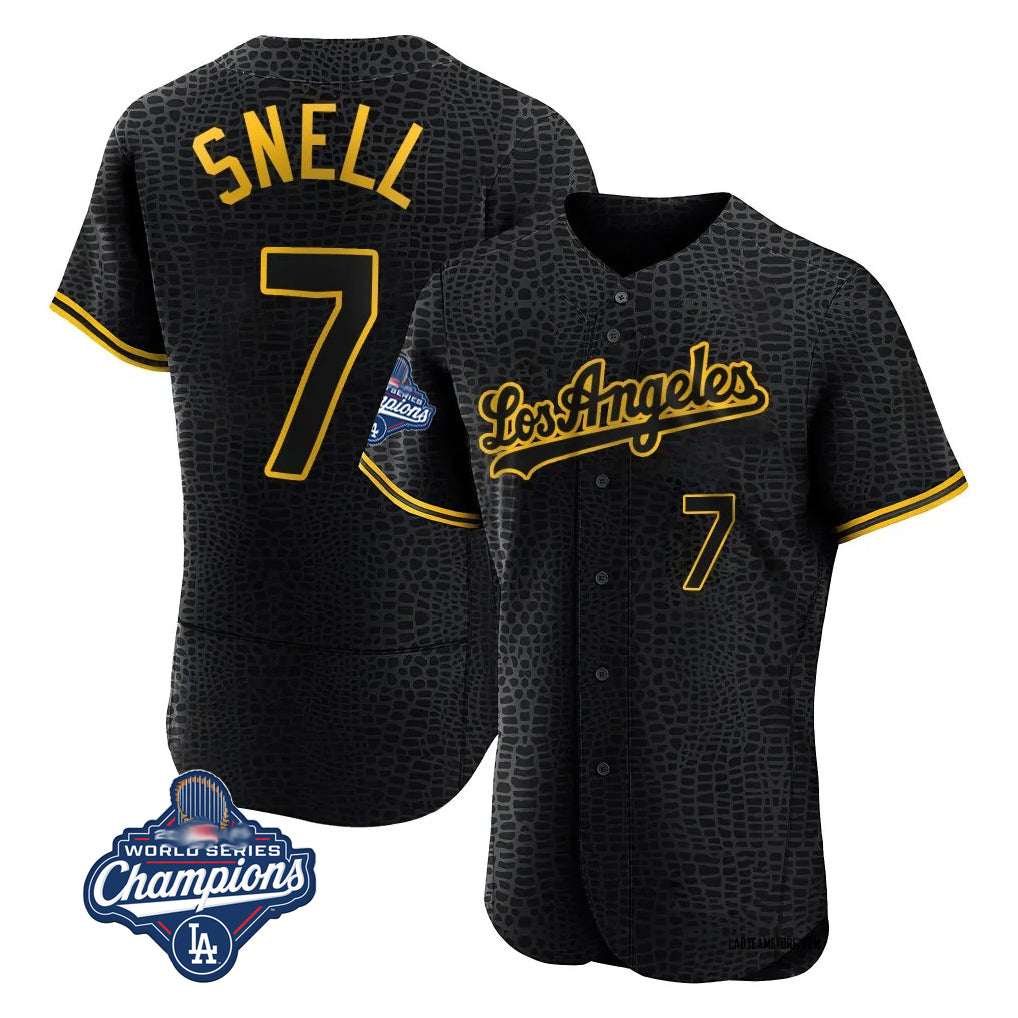 Friene LA.Dodgers #7 Blake Snell Player Black Snake Skin City Limited Elite World Series Meet Home Stitched Jerseys