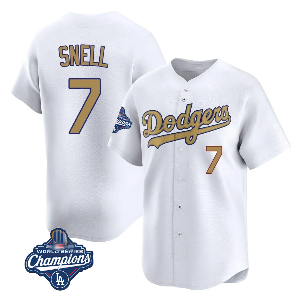 Friene LA.Dodgers #7 Blake Snell Player Gold Collection Limited World Series Meet Home Stitched Jerseys