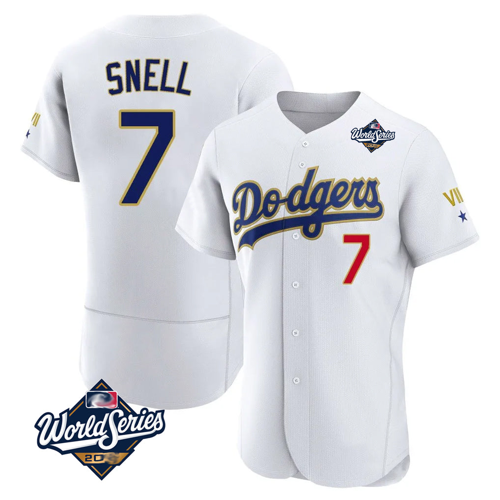 Friene LA.Dodgers #7 Blake Snell Player Gold White 2026 Collection Stadium Limited Elite World Series Stitched Jerseys