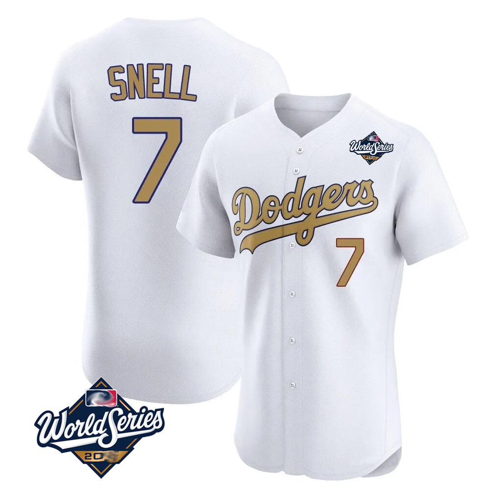 Friene LA.Dodgers #7 Blake Snell Player Gold World Series Limited Elite Home Stitched Jerseys