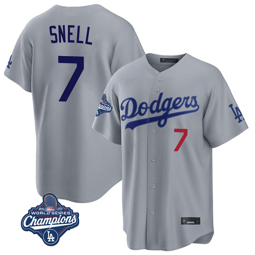 Friene LA.Dodgers #7 Blake Snell Player Gray Game World Series Meet Home Stitched Jerseys