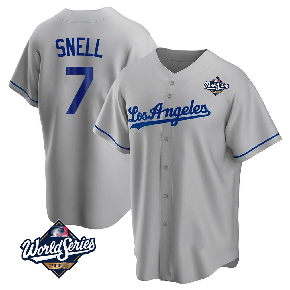 Friene LA.Dodgers #7 Blake Snell Player Gray World Series Road Game Stitched Jerseys
