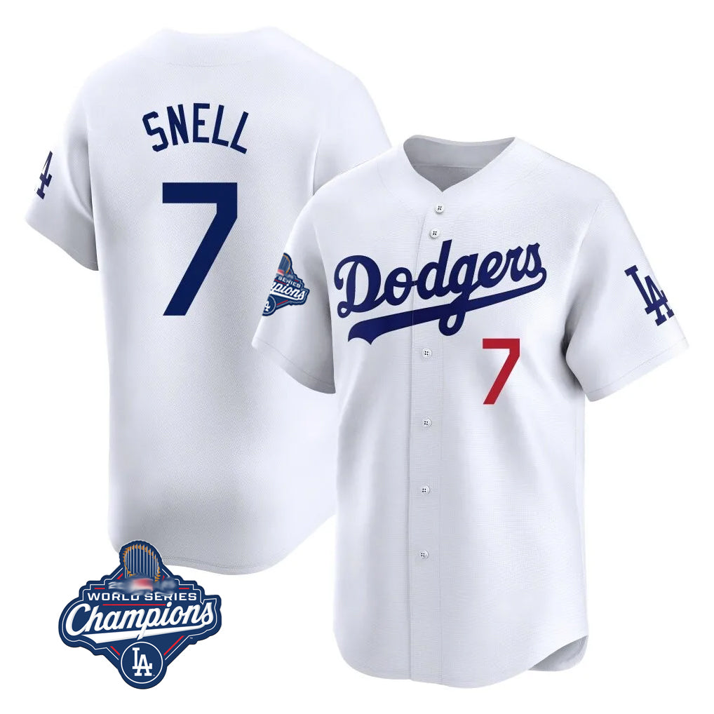 Friene LA.Dodgers #7 Blake Snell Player White Game Limited World Series Meet Home Stitched Jerseys