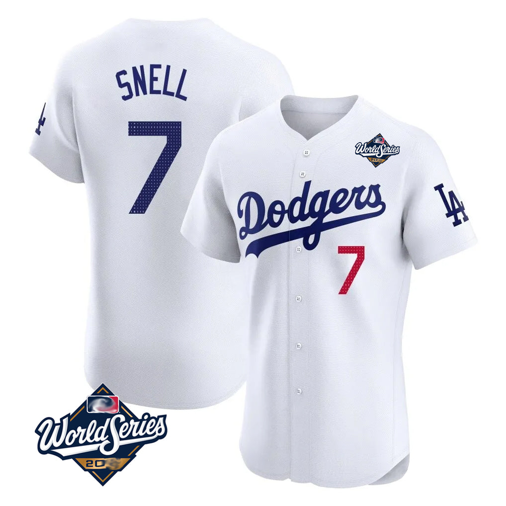 Friene LA.Dodgers #7 Blake Snell Player White Limited Elite World Series Home Stitched Jerseys