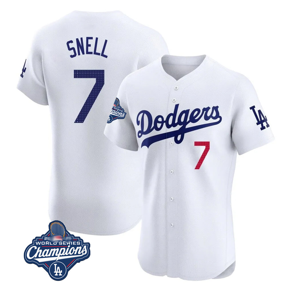 Friene LA.Dodgers #7 Blake Snell Player White Limited Elite World Series Meet Home Stitched Jerseys
