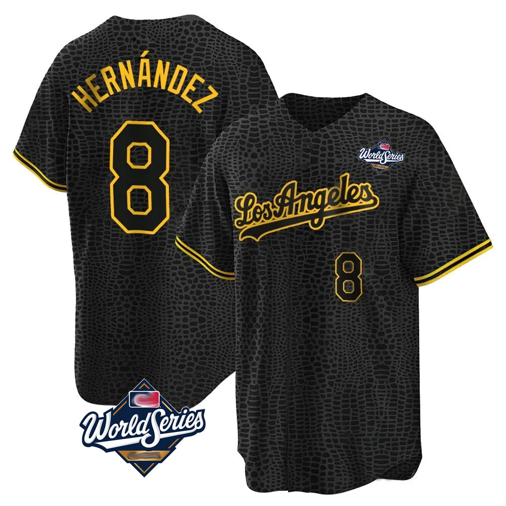 Friene LA.Dodgers #8 Enrique Hern¨¢ndez Player Black Gold World Series Limited Home Stitched Jerseys
