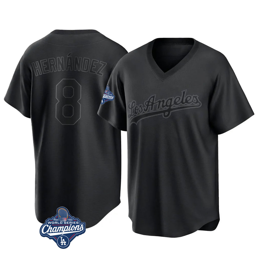Friene LA.Dodgers #8 Enrique Hern¨¢ndez Player Black World Series Meet Pitch Fashion T-shirt Stitched Jerseys