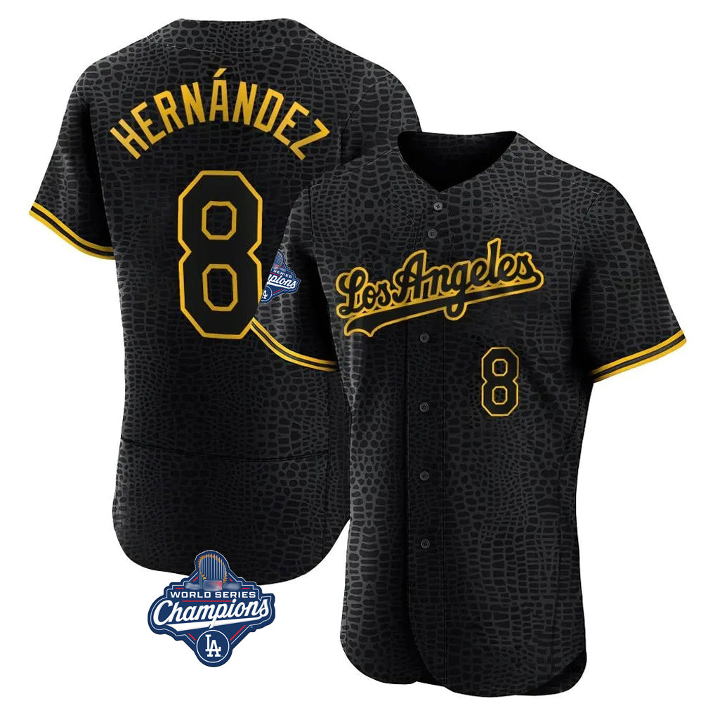 Friene LA.Dodgers #8 Enrique Hern¨¢ndez Player Black World Series Meet Snake Skin City Limited Elite Home Stitched Jerseys