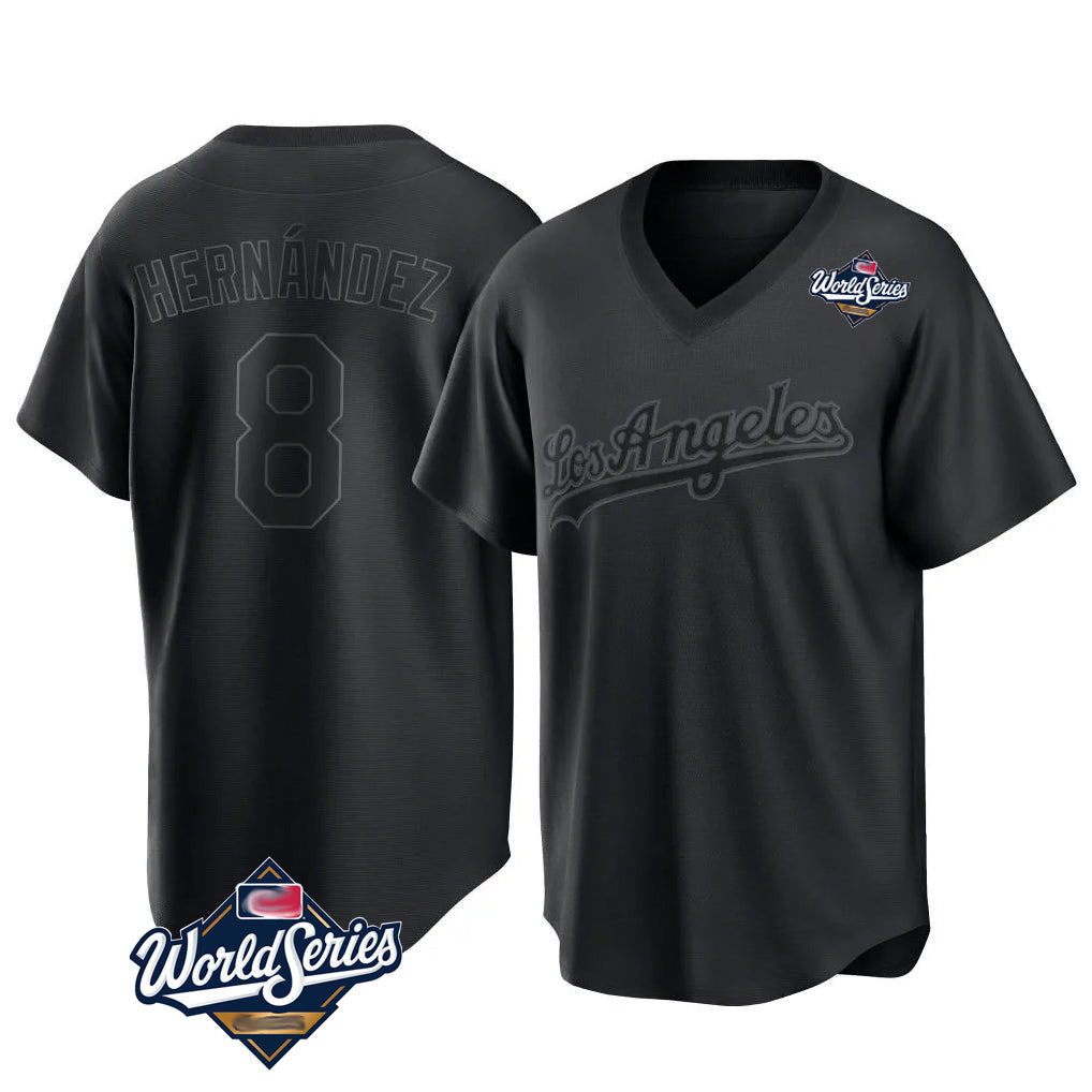 Friene LA.Dodgers #8 Enrique Hern¨¢ndez Player Black World Series Pitch Fashion T-shirt Stitched Jerseys