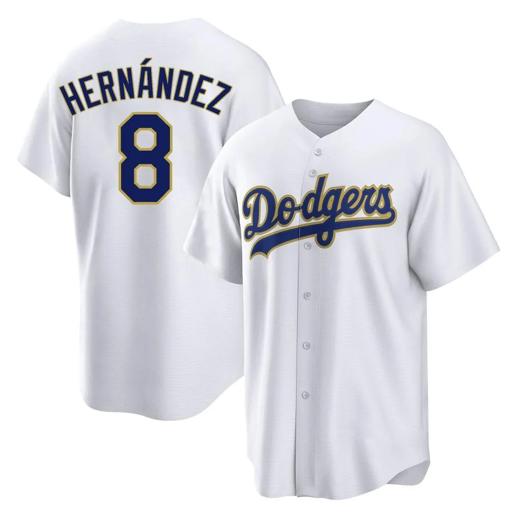 Friene LA.Dodgers #8 Enrique Hern¨¢ndez Player Gold White 2026 Collection Stadium Game Stitched Jerseys