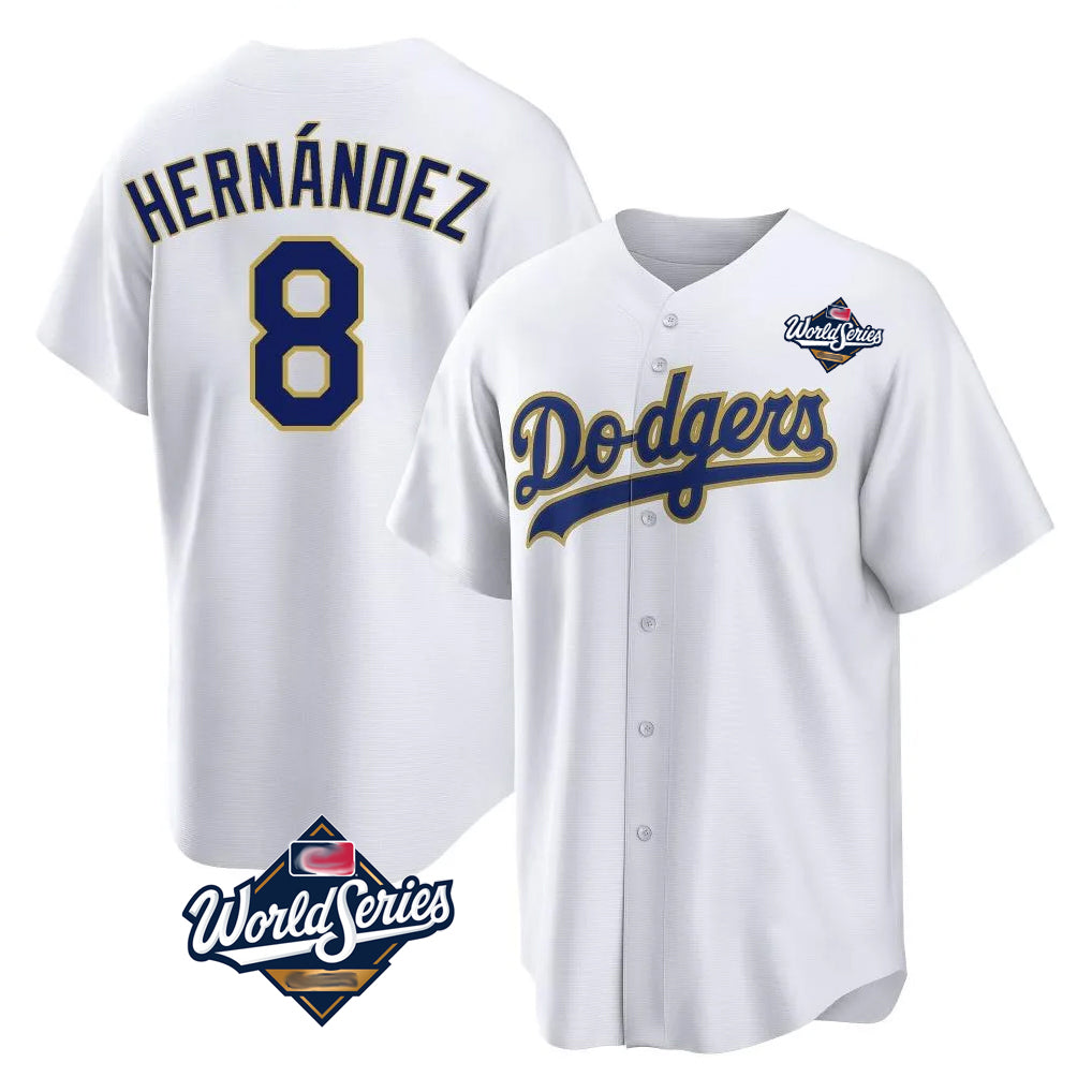 Friene LA.Dodgers #8 Enrique Hern¨¢ndez Player Gold White World Series 2026 Collection Stadium Game Stitched Jerseys