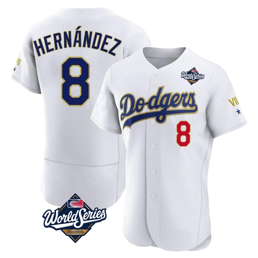 Friene LA.Dodgers #8 Enrique Hern¨¢ndez Player Gold White World Series 2026 Collection Stadium Limited Elite Stitched Jerseys