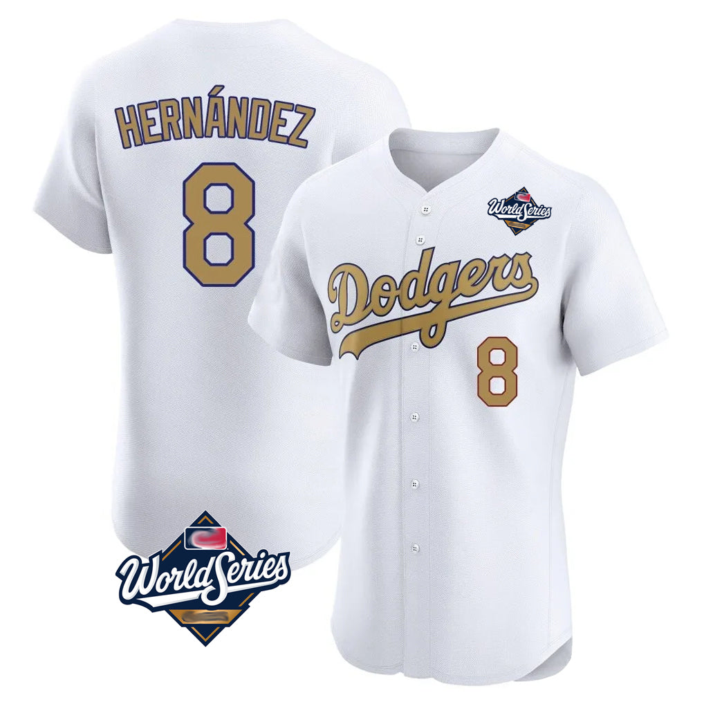 Friene LA.Dodgers #8 Enrique Hern¨¢ndez Player Gold World Series Limited Elite Home Stitched Jerseys