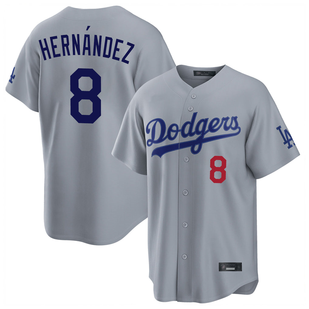 Friene LA.Dodgers #8 Enrique Hern¨¢ndez Player Gray Game Home Stitched Jerseys