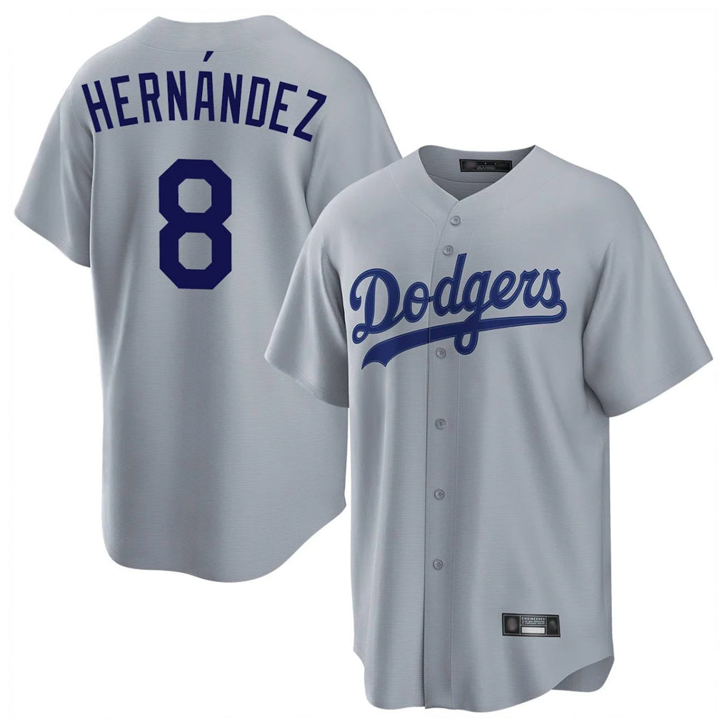Friene LA.Dodgers #8 Enrique Hern¨¢ndez Player Gray Game Stitched Jerseys