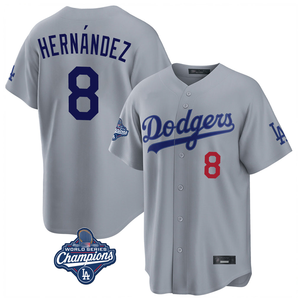 Friene LA.Dodgers #8 Enrique Hern¨¢ndez Player Gray World Series Meet Game Home Stitched Jerseys