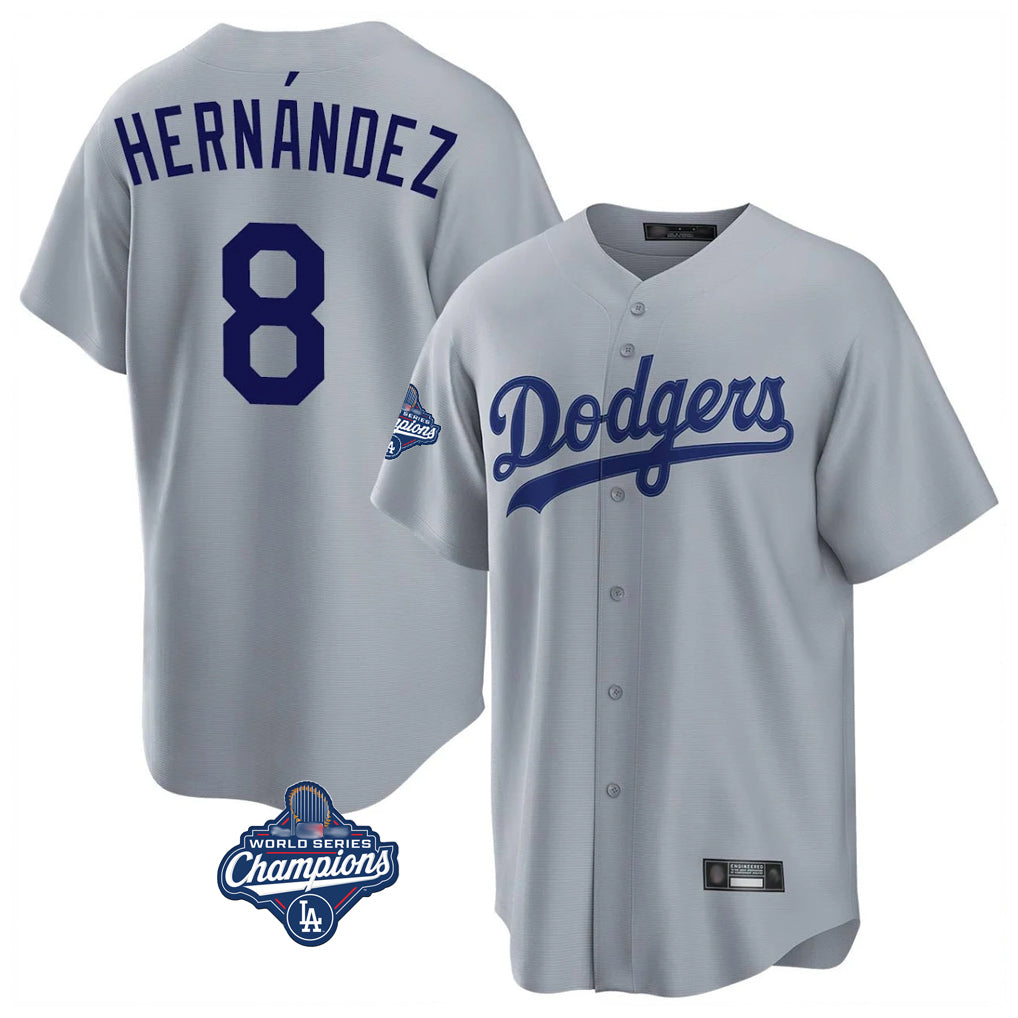Friene LA.Dodgers #8 Enrique Hern¨¢ndez Player Gray World Series Meet Game Stitched Jerseys
