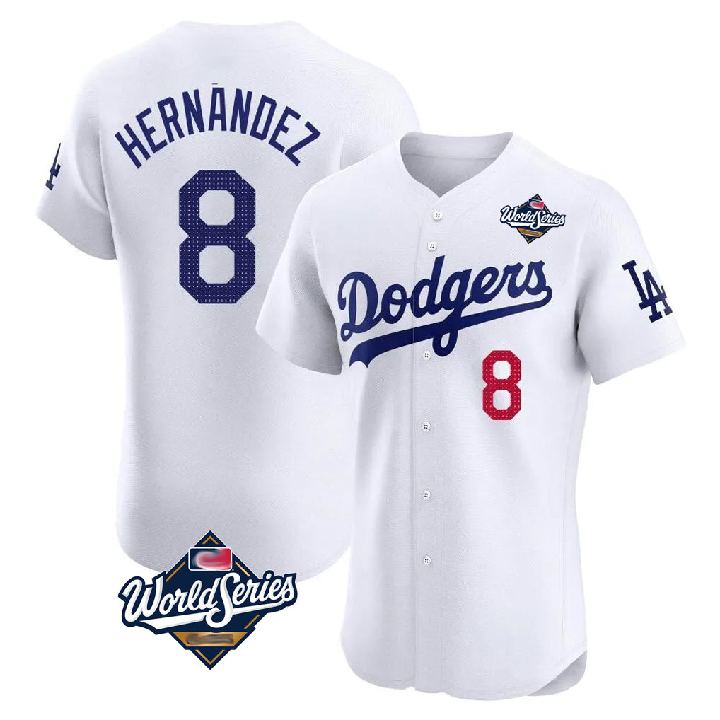 Friene LA.Dodgers #8 Enrique Hern¨¢ndez Player White World Series Limited Elite Home Stitched Jerseys