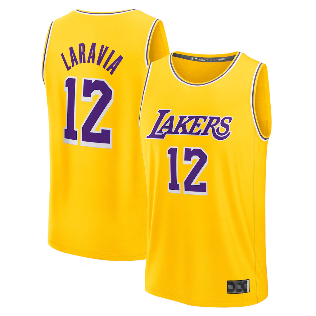Friene LA.Lakers #12 Jake LaRavia Gold Fast Break Replica Stitched Jerseys - Icon Edition
