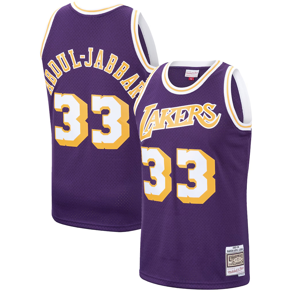 Friene LA.Lakers #33 Kareem Abdul-Jabbar Mitchell & Ness Purple Hardwood Classics Swingman Jerseys