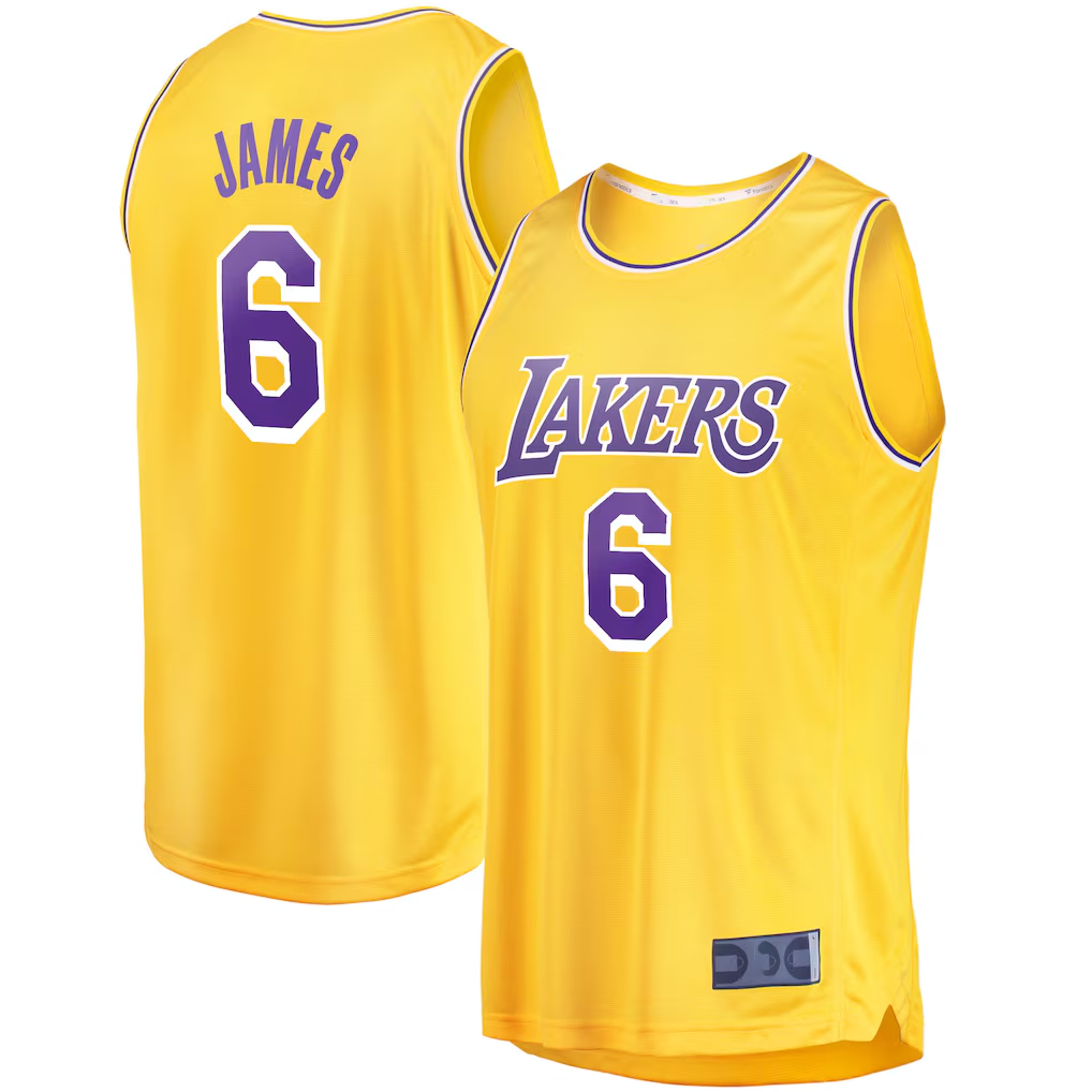 Friene LA.Lakers #6 LeBron James Gold 202122 Fast Break Replica Stitched Jerseys - Icon Edition