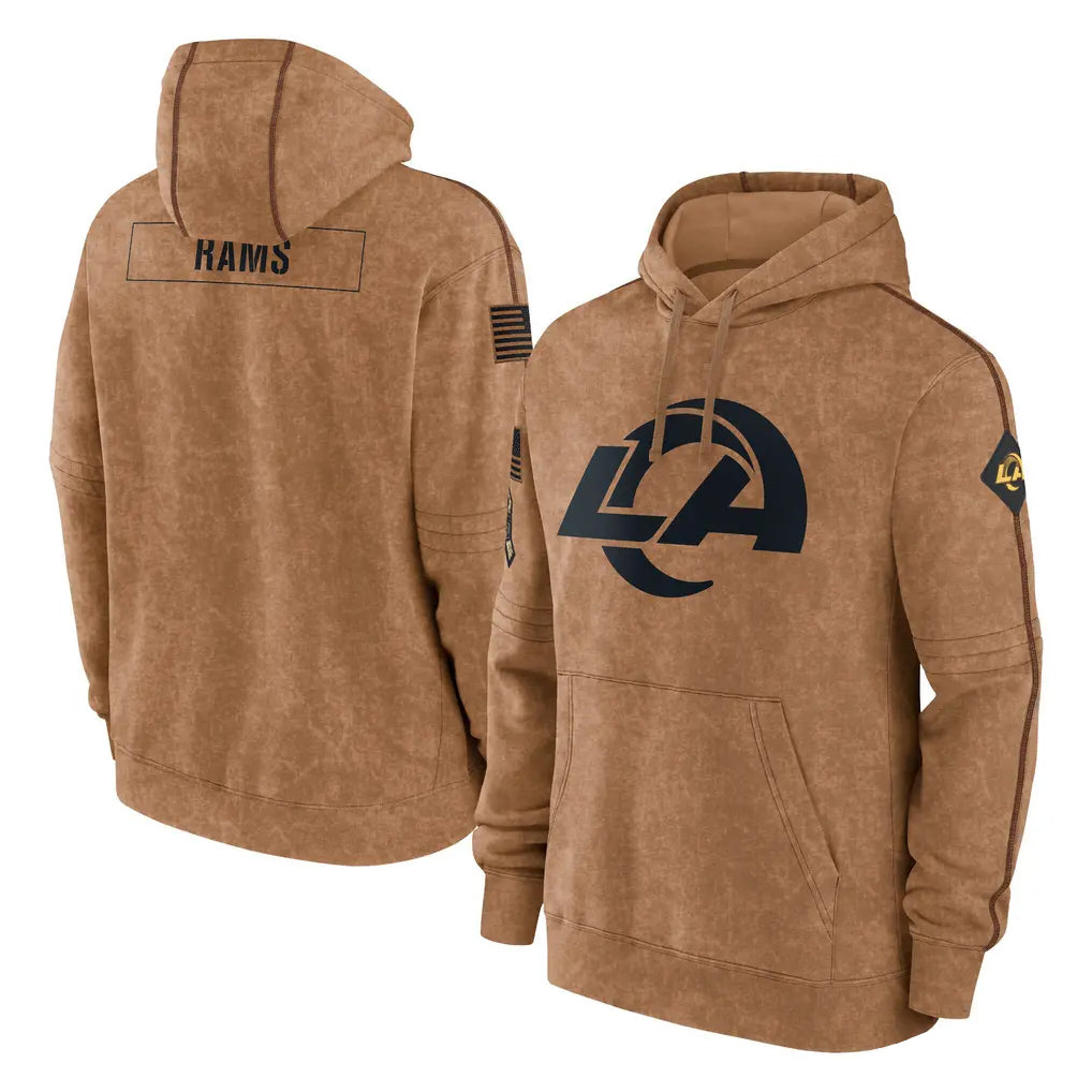 Friene LA.Rams Brown Salute to Service Hoodies Limited Game Blank Player Stitched Jerseys