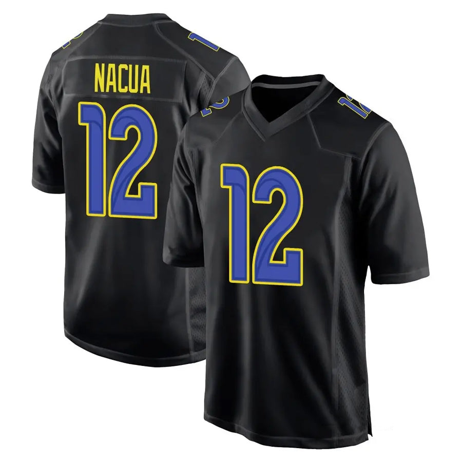 Friene LA.Rams #12 Puka Nacua Player Black Carbon Fashion Game Stitched Jerseys