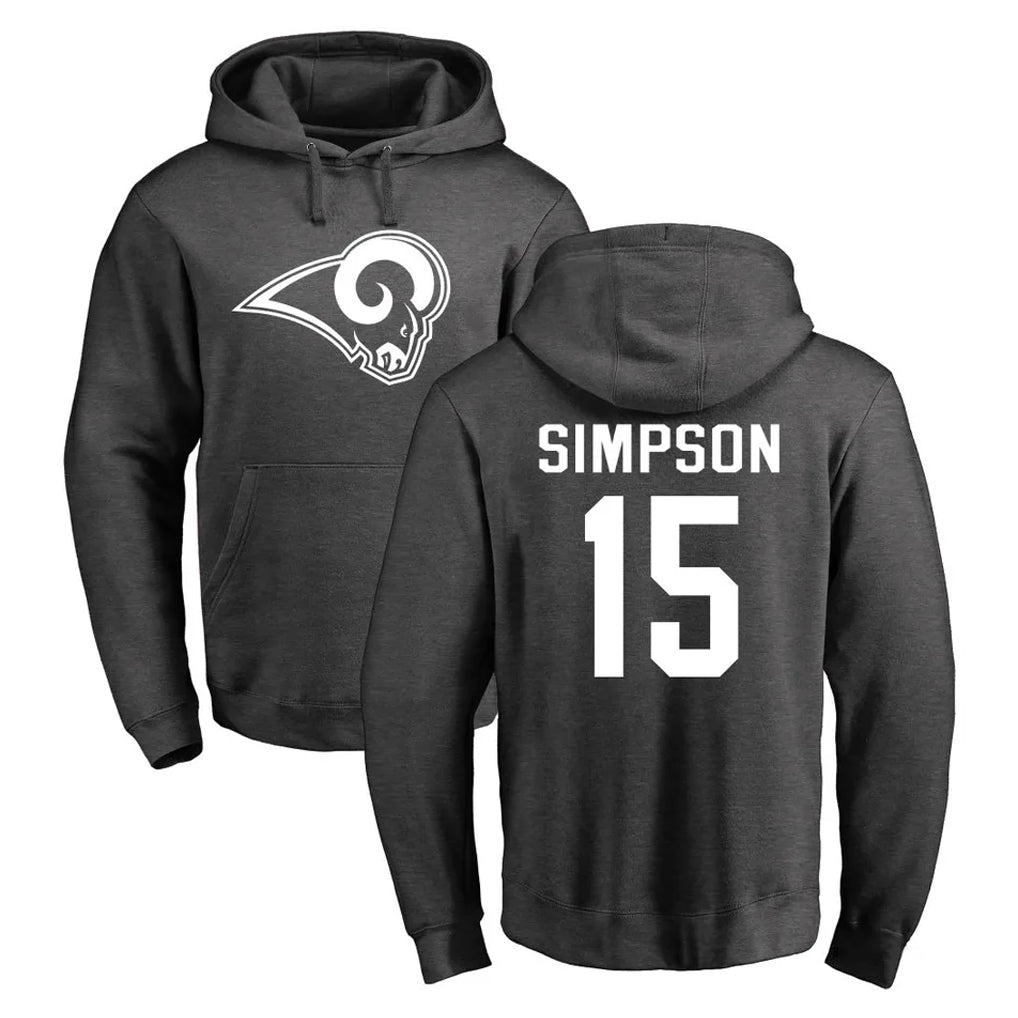 Friene LA.Rams #15 Ty Simpson Player Gray Pullover Hoodie Limited Game Stitched Jerseys