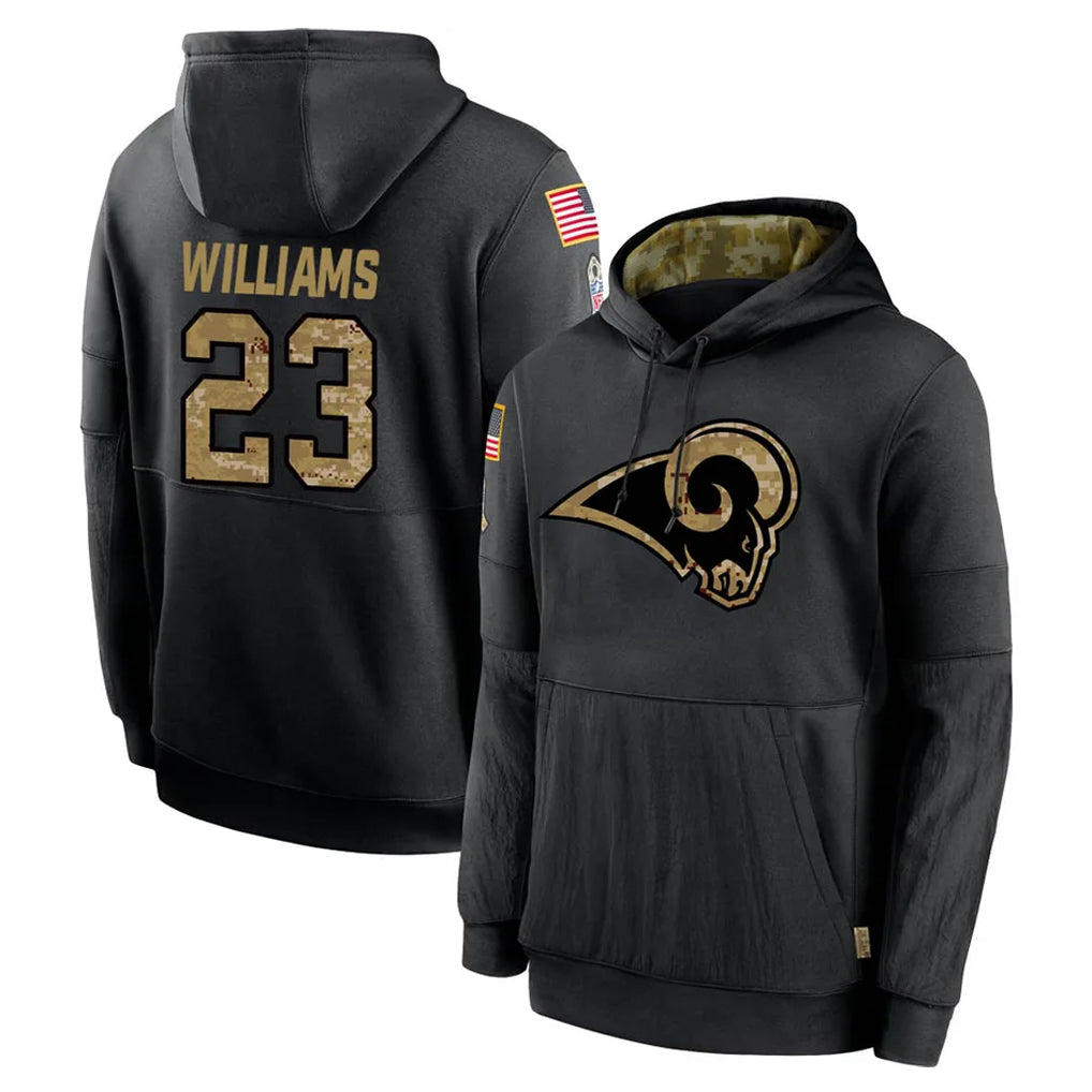 Friene LA.Rams #23 Kyren Williams Player Black Salute to Service Hoodies Limited Game Stitched Jerseys
