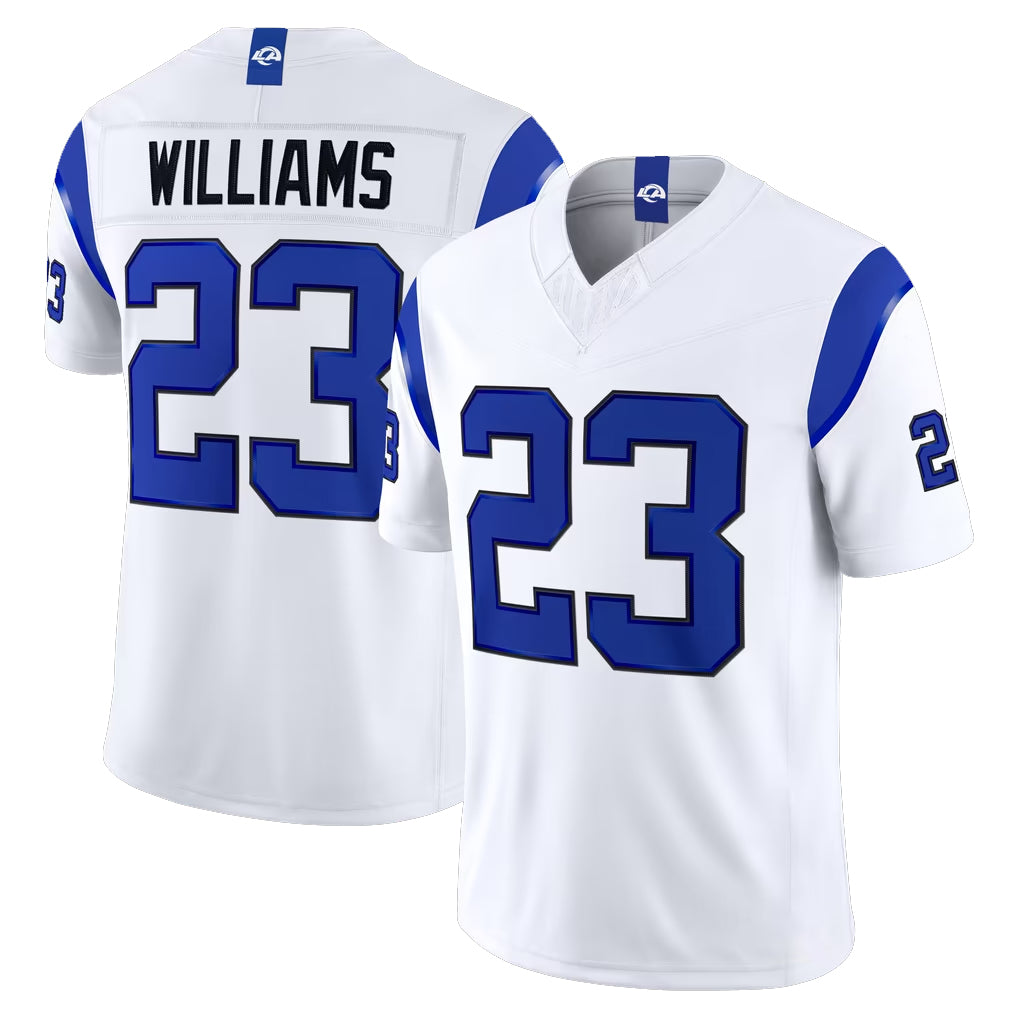 Friene LA.Rams #23 Kyren Williams Player Fearsome White Limited Vapor F.U.S.E. Home Game Stitched Jerseys
