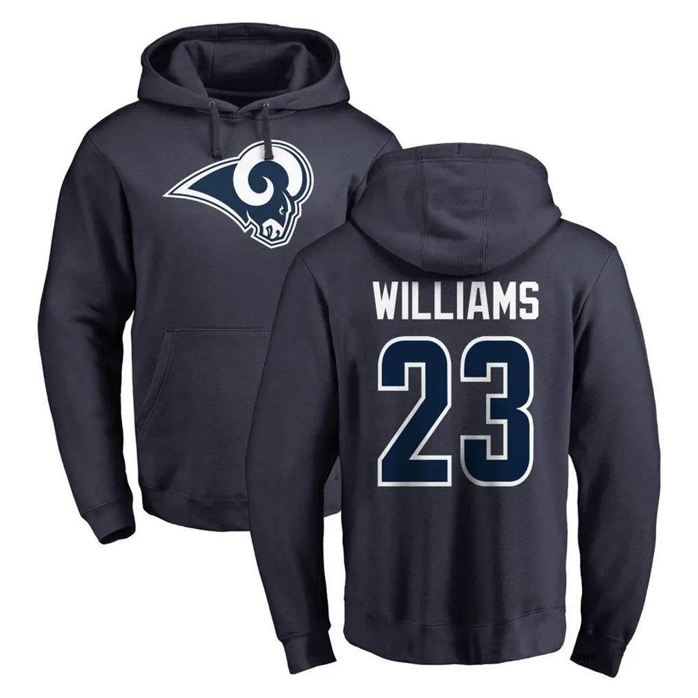 Friene LA.Rams #23 Kyren Williams Player Navy Pullover Hoodie Limited Game Stitched Jerseys