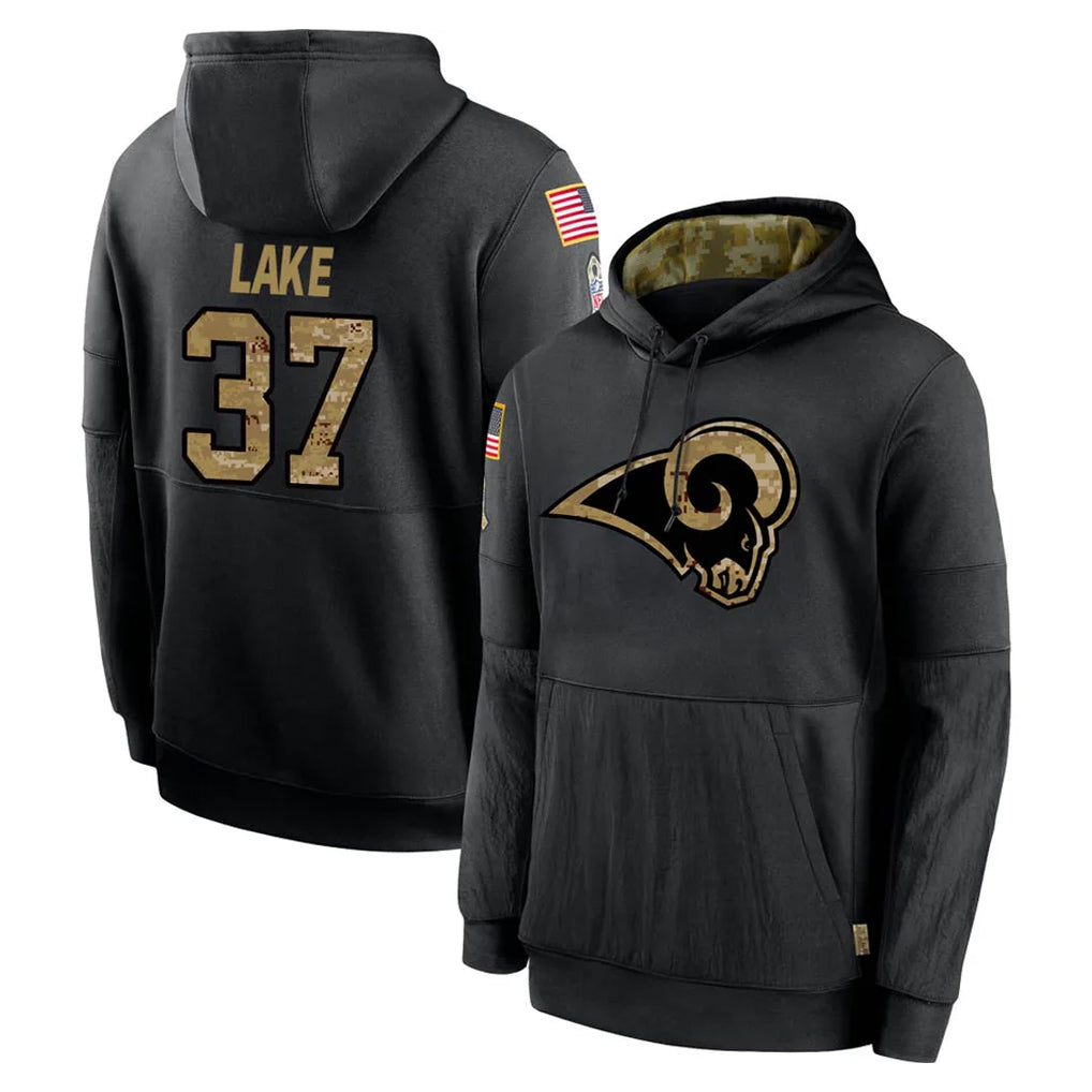 Friene LA.Rams #37 Quentin Lake Player Black Salute to Service Hoodies Limited Game Stitched Jerseys